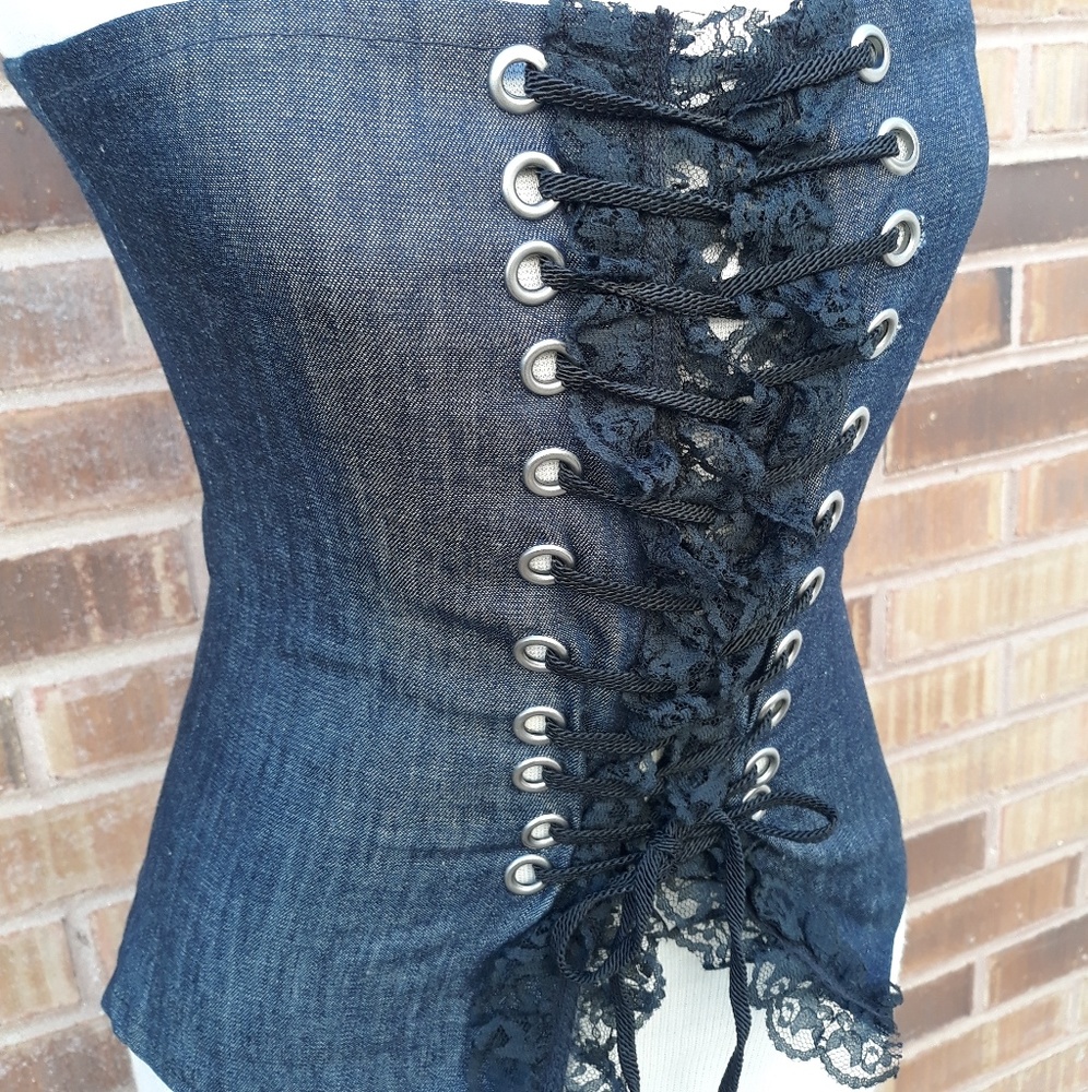 Japanese Denim open front Lace Corset
